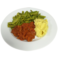 Hongaarse goulash(r) Sperziebonen aardappelpuree(natrium/zoutarm)